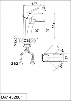 Смеситель для раковины D&K Berlin Technische (DA1432815), латунь, черный, глянцевый