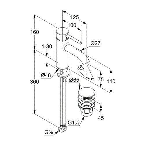 Смеситель для раковины KLUDI BOZZ черный матовый 382663976