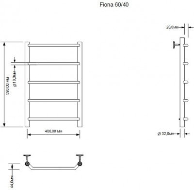 Полотенцесушитель водяной Aquanet Fiona 600x400, хром
