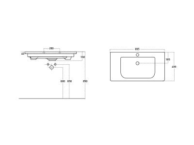 Мебельный умывальник Dreja SOFT 90 см, белая керамика