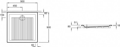 Душевой поддон, квадратный 90 x 90 см, слив 90 мм   JACOB DELAFON KYREO (EN134-00)