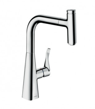 Высокий смеситель для кухни с вытяжным изливом Hansgrohe Metris Select 240 14857000 (хром)