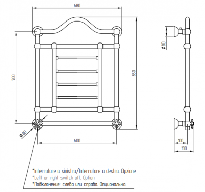 MIGLIORE EDWARD 22635 полотенцесушитель электрический, провод справа, золото