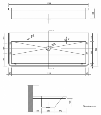 Раковина коллективная из нержавеющей стали 1200 мм 13050.12.SP.S