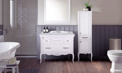 ASB-Woodline Модерн 105 тумба с раковиной, белый (патина серебро) массив ясеня