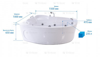 Ванна акриловая Triton Кайли (правая) асимметричная 150х101 см