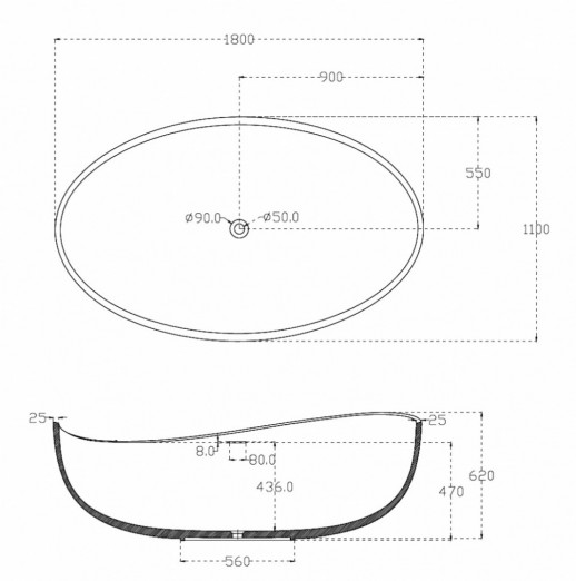 Акриловая ванна ABBER AB9239 180х110 см