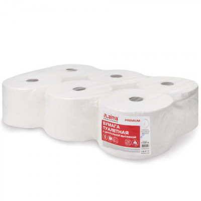 Бумага туалетная с центральной вытяжкой 207 м, LAIMA (Система T8) PREMIUM, 2-слойная, белая, КОМПЛЕКТ 6 рулонов, 112514