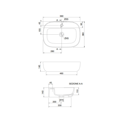 Раковина накладная Glam Scarabeo 1802 56х38 см, белый