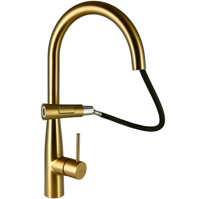 Кухонный смеситель Raiber Graceful RPG-011 золото матовое с выдвижным изливом