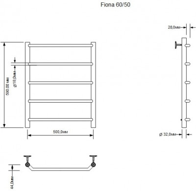 Полотенцесушитель водяной Aquanet Fiona 600x500, хром