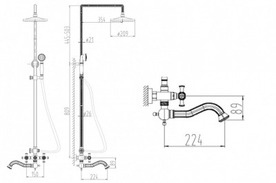 Zorg Antic A 7002DS-SL душевая стойка со смесителем, матовое серебро