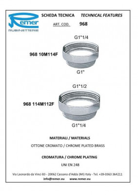 Remer 968 гайка переходная 10Mх1.14"F, хром