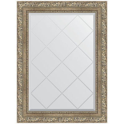 Зеркало настенное Evoform ExclusiveG 87х65 BY 4100 с гравировкой в багетной раме Виньетка античное серебро 85 мм