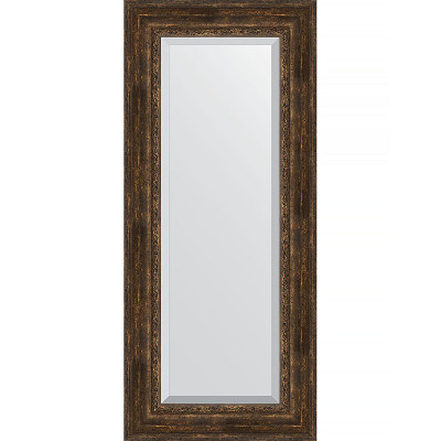 Зеркало настенное Evoform Exclusive 142х62 BY 3534 с фацетом в багетной раме Состаренное дерево с орнаментом 120 мм