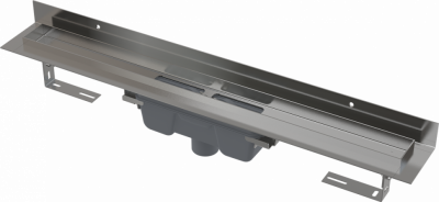 Водоотводящий желоб с порогами для цельной решетки и фиксированным воротником к стене, вертикальный сток AlcaPlast APZ1016-300