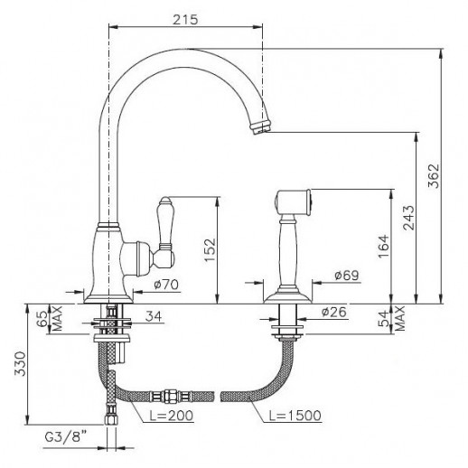 Nicolazzi Cinquanta 3456WS DB 76C смеситель для кухни (с лейкой), темная бронза/ручка P.Mont Blanc