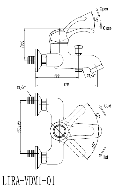 Смеситель для ванны и душа CEZARES LIRA-C-VDM1-01