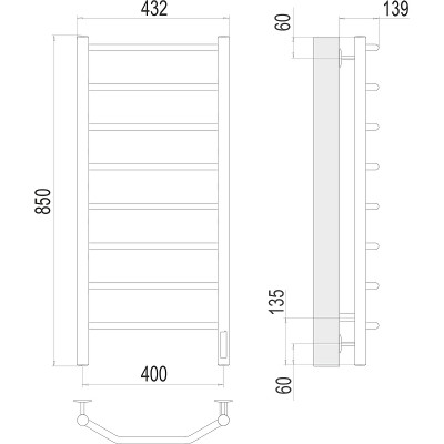 Полотенцесушитель электрический Terminus Виктория П8 400х850 4670078531209 хром лесенка