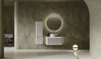 Зеркало в ванную Jorno Solo 77 Solo.02.77/W/RL с подсветкой с сенсорным выкл и часами округлое