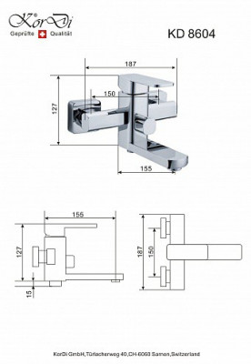 KorDi Limmat KD 8604 - D72 смеситель для ванны и душа, хром