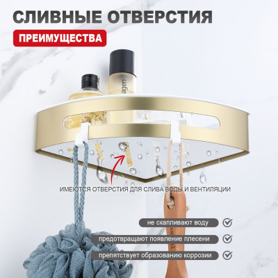 Полка для ванной комнаты угловая Raglo R340.01.03, золотой сатин