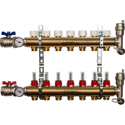 Распределительный коллектор из латуни с расходомерами 7 вых STOUT (SMB 0473 000007)