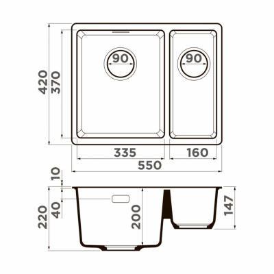 Мойка OMOIKIRI KATA 55-2-U-BL Artgranit черный прямоугольная 540x420 (4993389)