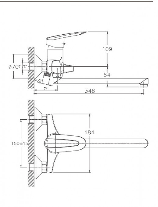 Смеситель для ванны Haiba HB2207 универсальный (латунь) хром