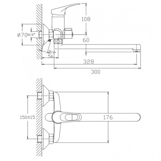 Смеситель для ванны Haiba HB2213 с душевым гарнитуром (латунь) хром