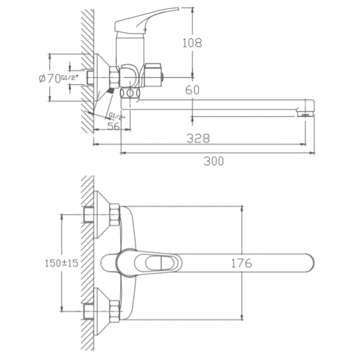 Смеситель для ванны Haiba HB2213 с душевым гарнитуром (латунь) хром
