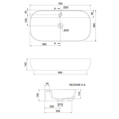 Раковина накладная Glam Scarabeo 1801 76х38 см, светло-серый