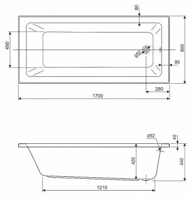 Акриловая ванна Cezares Plane Solo Mini 170x80 PLANE SOLO MINI-170-80-42-W37 без гидромассажа пристенная
