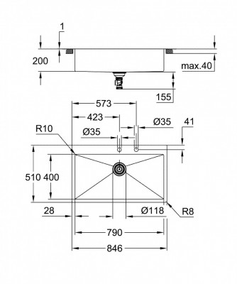Мойка GROHE K800, нержавеющая сталь (31584SD1)