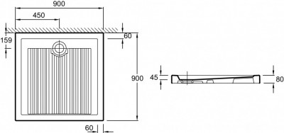 Квадратный встраиваемый душевой поддон 90 х 90 см, слив диаметром 90 мм JACOB DELAFON KYREO (EN164-00)