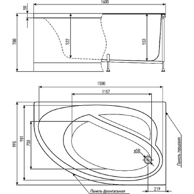 Ванна акриловая Timo Iva 160x100 L IVA1610L без гидромассажа угловая асимметричная