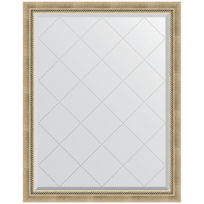 Зеркало настенное Evoform ExclusiveG 118х93 BY 4347 с гравировкой в багетной раме Состаренное серебро с плетением 70 мм