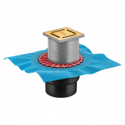 Трап BERGES водосток ZENTRUM Norma 100х100, золото глянец, выпуск D50/75/110 H74 вертикальный