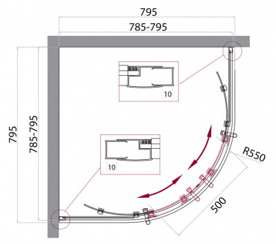 Душевой уголок BelBagno UNO-195-R-2-80-P-Cr полукруглый 80x80x195 см. хром