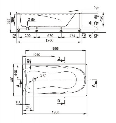 Ванна акриловая Veedi Una 180х80 13118080 без гидромассажа прямоугольная