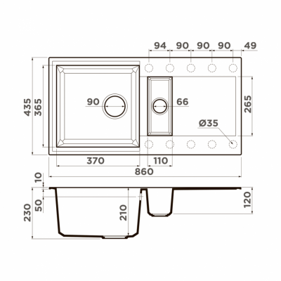 Мойка OMOIKIRI SAKAIME 86-2-WH Tetogranit белый прямоугольная 860x465 (4993129)