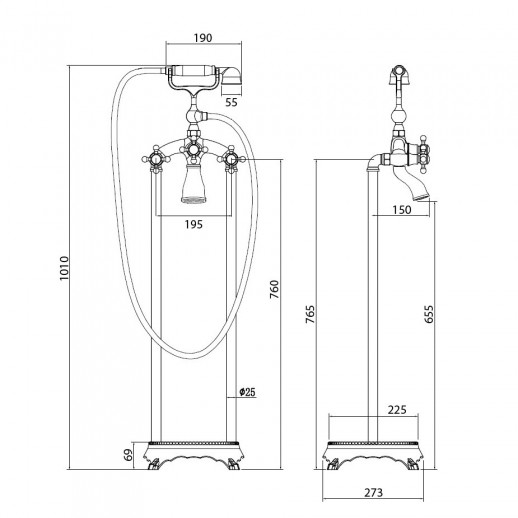 Смеситель ABBER Klassik AF8415G напольный, золото