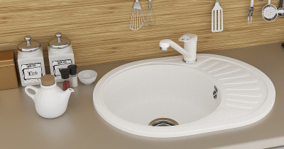 Кухонная мойка Ulgran Classic U-107m-302 овальная 570х450х155 одна чаша с левым крылом песочная