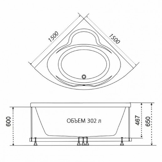 Акриловая ванна Triton Троя New 150х150 Щ0000045648 четверть круга