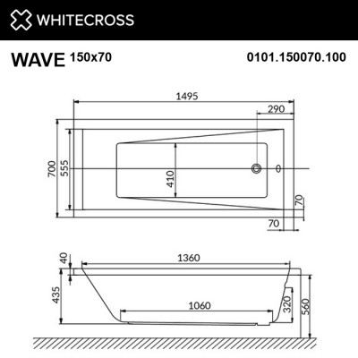 Ванна прямоугольная с гидромассажем WHITECROSS Wave 150x70 "SOFT" золото (0101.150070.100.SOFT.GL)