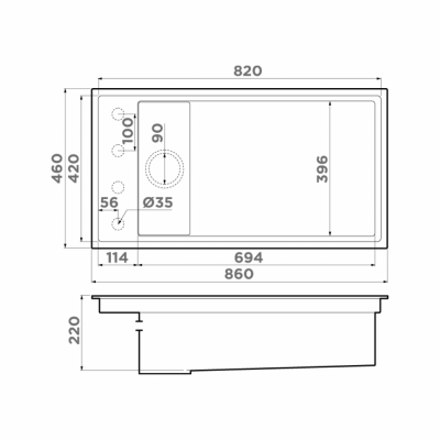 Мойка Omoikiri прямоугольная 860х460 мм Kinaru 86-U, I-GB Artceramic, графит (4997027)
