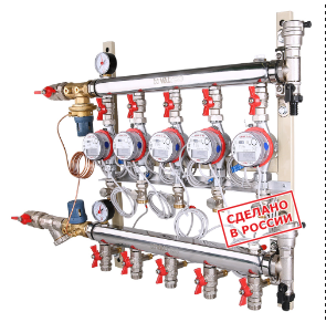 Этажный узел учета VALTEC с авт. балансировочным клапаном, ввод справа, 1, 2 выхода VT.GPA.06S04.R2