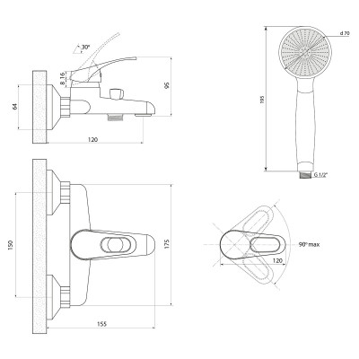 Смеситель для ванны Славен Дача Б хром рычажный (СЛ-ОД-Б30)