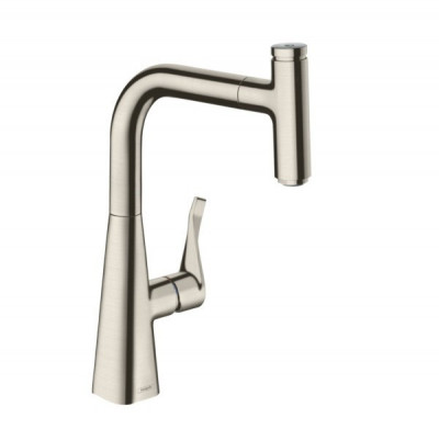 Высокий смеситель для кухни с вытяжным изливом Hansgrohe Metris Select 240 14857800 (нерж. сталь)