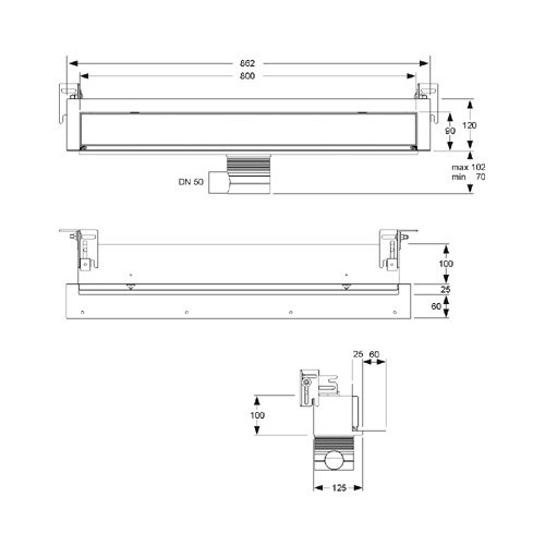 Mepa TersoWALL 150391 дренажный канал пристенный 80 см для душа из нержавеющей стали + сифон